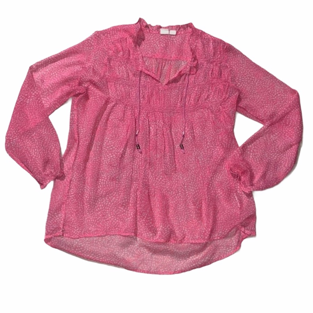 Roxy Pink Sheer Boho Animal Print Long Sleeve Top sz M